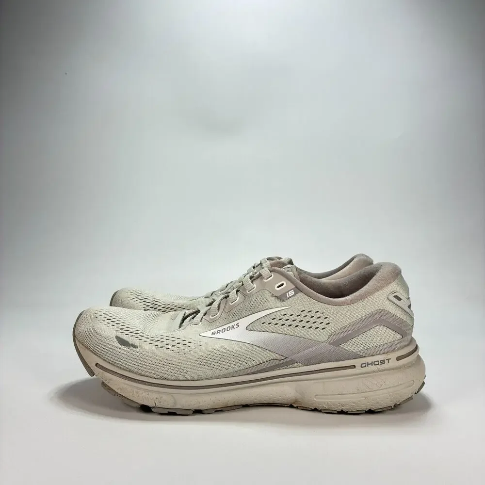 Brooks Ghost 15 Oyster Alloy White Road Running Shoes 1203801B112 Women's Sz 9.5